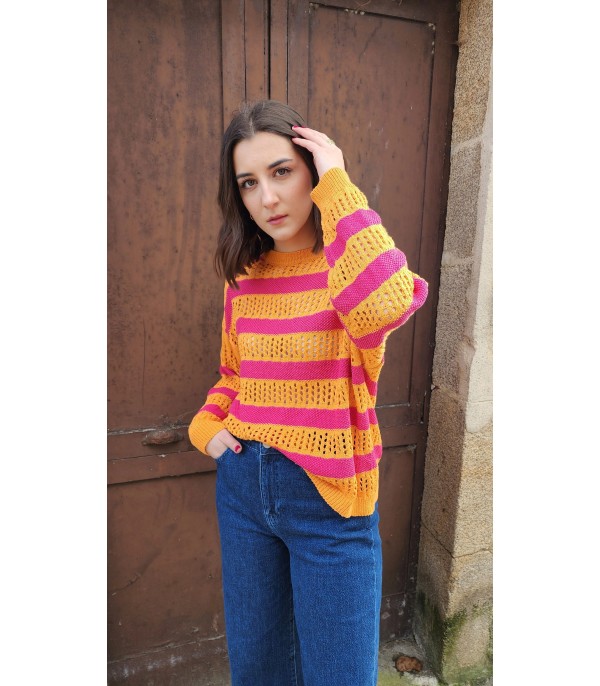 Jersey Crochet Naranja-Fucsia